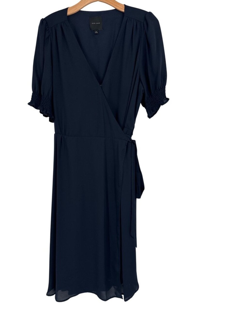 Alex Marie Wrap Style Navy Dress Puff Sleeves Smocked Size 16 womens